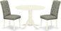 East West Furniture DLEL3-WHI-07 3 Piece Modern Dining Table Set Contains a Round Wooden Table with Dropleaf and 2 Gray Linen Fabric Parson Dining Room Chairs, 42x42 Inch, Linen White