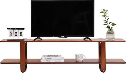 Tiita TV Stand with Storage for TVs up to 65'', Bamboo TV Console Entertainment Center with 2 Open Shelf, Mid Century Modern Media Console for Living Room, Bedroom, Walnut
