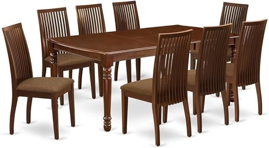 East West Furniture DOIP9-MAH-C 9 Piece Dining Room Table Set Includes a Rectangle Kitchen Table with Butterfly Leaf and 8 Linen Fabric Upholstered Dining Chairs, 42x78 Inch, Mahogany