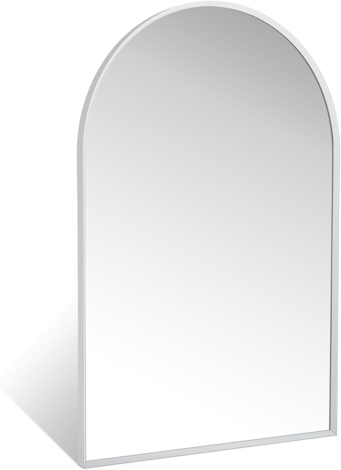 20" x 30" Silver Arched Mirror, Modern Aluminum Alloy Metal Frame, Arch Bathroom Vanity and Wall Decor Mirror for Bathroom, Living Room, Bedroom, Entryway