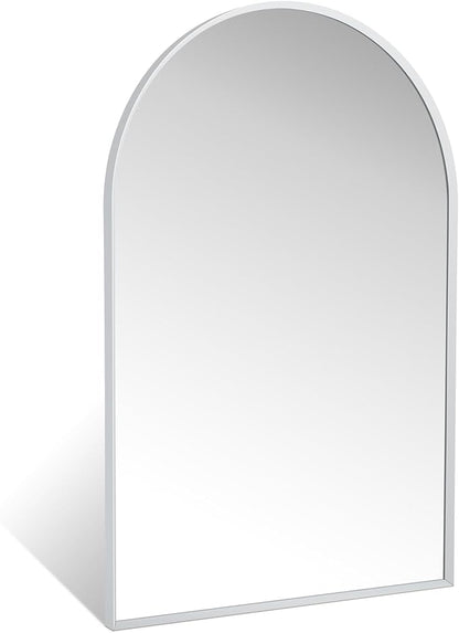 20" x 30" Silver Arched Mirror, Modern Aluminum Alloy Metal Frame, Arch Bathroom Vanity and Wall Decor Mirror for Bathroom, Living Room, Bedroom, Entryway