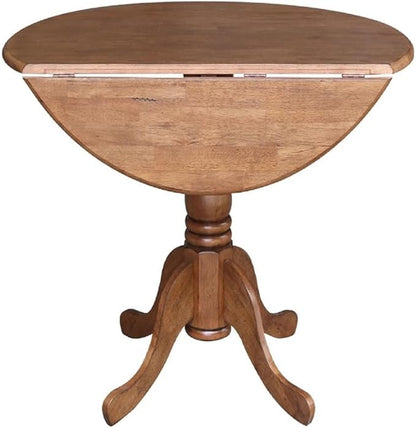 IC International Concepts 42-Inch Round Dual Drop Leaf Pedestal Dining Table, Elegant Space-Saving Furniture for Home and Office - Distressed Oak Finish