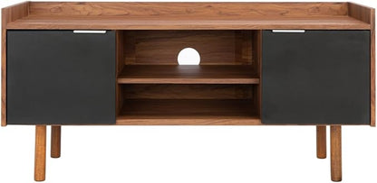 SAFAVIEH Diara TV Stand for up to 55" Flatscreen – Walnut & Black, 2 Doors with Interior Storage, 2 Open Shelves, Entertainment Media Console (MED9603B)