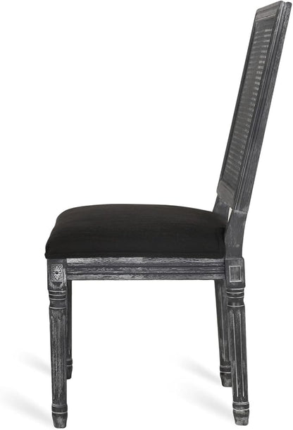Merax Upholstered Solid Wood Dining Chairs Set of 2, French Country Style Accent Side Seating Furniture for Kitchen, Living Room, Wicker Back, Black