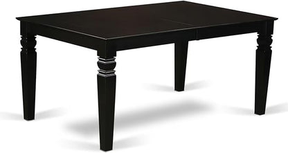 East West Furniture LGCE7-BLK-21 7 Piece Modern Dining Set Consist of a Rectangle Dining Table with Butterfly Leaf and 6 Mineral Blue Linen Fabric Upholstered Chairs, 42x84 Inch, Black