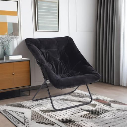 Tiita Comfy Folded Chair, Soft Faux Fur Oversized Folding Accent Chair, Lounge Lazy Chair for Kids Teens Adults, Metal Frame Moon Chair for Bedroom, Living Room, Dorm Rooms