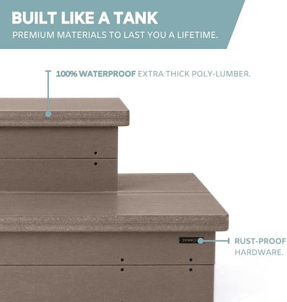 Heavy Duty Hot Tub Steps with Storage - Waterproof, Non-Slip & No Maintenance - Large 700LBS Capacity - Multi Angle Access - Ideal for Spa Steps, Hot Tub Stairs - Brown Spa Step for Outdoor