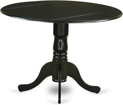 East West Furniture DLBA5-BLK-05 5 Piece Dining Set Includes a Round Dining Room Table with Dropleaf and 4 Grey Linen Fabric Upholstered Parson Chairs, 42x42 Inch, Black