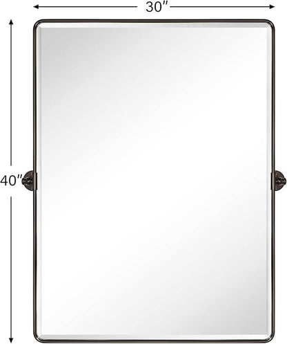 TEHOME 30 x 40'' Oil Rubbed Bronze Pivot Bathroom Mirror Tilt Vanity Mirror Large 40x30'' Dark Bronze Metal Framed Rectangle Pivoting Beveled Vanity Mirrors for Wall, Vertical