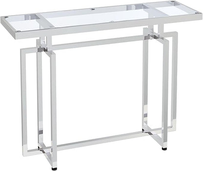 ASYA Glass Console Table for Entryway, Modern Entryway Table with Tempered Glass & Chrome Frame, Silver Sofa Table for Living Room Hallway