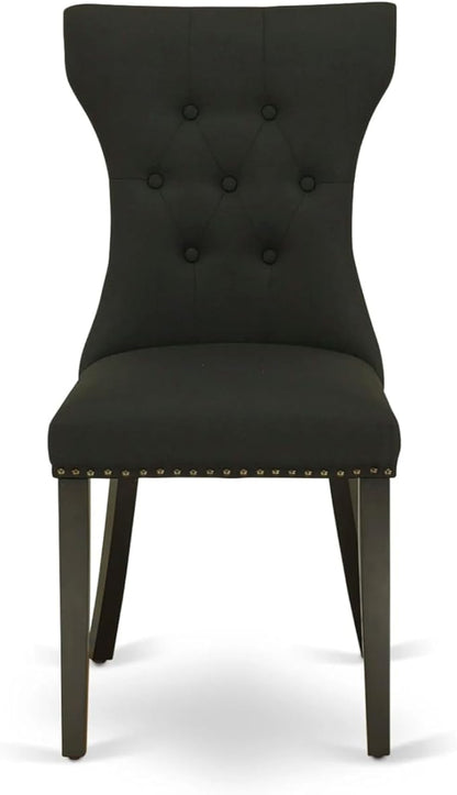 East West Furniture ANGA3-ABK-24 3 Piece Dinette Set for Small Spaces Contains a Round Kitchen Table with Pedestal and 2 Black Linen Fabric Parson Dining Chairs, 36x36 Inch, Wirebrushed Black