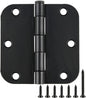 3 Pack Interior Matte Black Door Hinges Rounded 3.5 Inch x 3 1/2" Indoor Heavy Duty Metal Hardware Kits 3 ½" 5/8" Radius Office Flat Hinge for Bifold Doors Decorate Master Guest Bedroom Storage Room