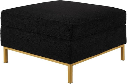 24KF Large Square Couch Ottoman for Living Room, Upholstered Teddy Fabric Padded Cushion Ottoman Table,Large Foot Rest,5088-Teddy Black