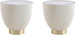 Manhattan Comfort Anderson Modern 18" Round End Table 2.0 | Ceramic Marble Tabletop, Elegant Pleated Leatherette Design & Gold Stainless Steel Base, Fully Assembled Accent Furniture, Set of 2, Cream