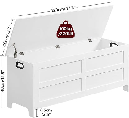 Storage Chest, 47.2” Large Toy Chest, Entryway Storage Trunk, Storage Bench with Safety Hinge, Entrance Bench for Living Room, Entrance, Bedroom, White SCWT48901