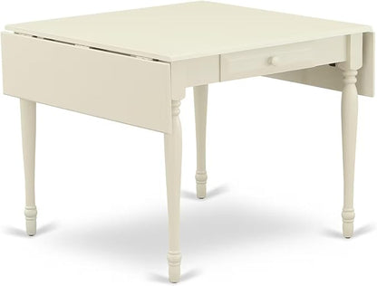 East West Furniture MZCL5-LWH-C 5 Piece Kitchen Table Set for 4 Includes a Rectangle Dining Room Table with Dropleaf and 4 Linen Fabric Upholstered Dining Chairs, 36x54 Inch, Linen White