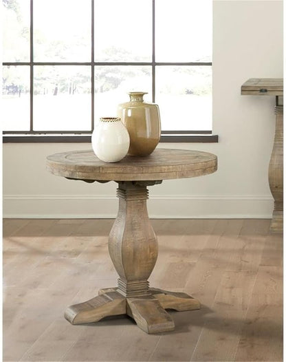 Napa Solid Wood Farmhouse Rustic Round End Side Living Room Table, Nightstand 26" W x 26" D x 25" H
