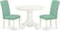 East West Furniture SHEN3-LWH-57 3 Piece Kitchen Table & Chairs Set Contains a Round Dining Room Table with Pedestal and 2 Pond Faux Leather Parsons Dining Chairs, 42x42 Inch, Linen White