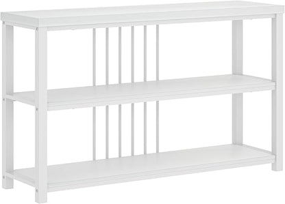 FOLUBAN Modern Sofa Console Table for Entryway, 3 Tier Wood Foyer Table for Hallway Living Room Behind Couch, White Oak
