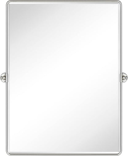 TEHOME 30x40'' Brushed Nickel Pivot Bathroom Mirror Tilt Vanity Mirror 40x30'' Brushed Silver Metal Framed Rectangular Tilting Beveled Vanity Mirrors for Wall, Vertical