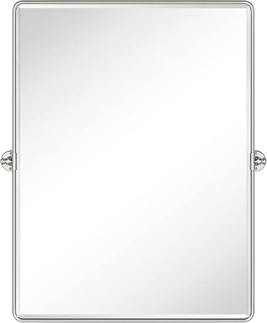 TEHOME 30x40'' Brushed Nickel Pivot Bathroom Mirror Tilt Vanity Mirror 40x30'' Brushed Silver Metal Framed Rectangular Tilting Beveled Vanity Mirrors for Wall, Vertical
