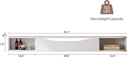 Floating TV Stand,55'' Wall Mounted TV Cabinet,Floating TV Console,Under TV Shelf with 1 Door and 2 Cabinets for TVs up to 65''(White)