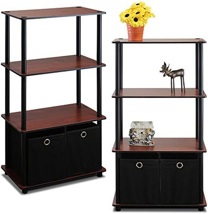 Furinno Go Green 4-Tier Multipurpose Storage Rack Shelving Unit with Bins (Set of 2), Beech