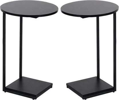 HDANI C Shaped End Table Set of 2,Couch Side Table That Slide Under,C Table End Table for Livingroom, Bedroom,Office (Black)