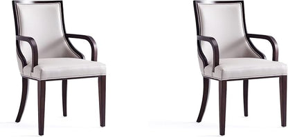 Manhattan Comfort Grand Faux Leather Dining Chairs with Arms, Padded Wingback Seat, Fine Rectangular Stitching and Solid Wood Frame, Set of 2, Light Grey