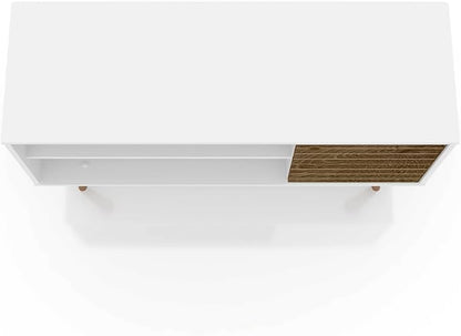 Manhattan Comfort Liberty Mid Century Modern TV Stand for Televisions up to 46 Inches, Bedroom and Living Room Entertainment Center with Storage, Shelves, and Cabinet, 43" Wide, White/Rustic Brown