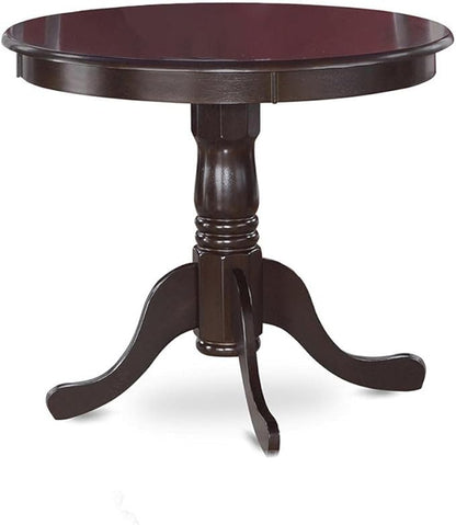 East West Furniture ANCA3-CAP-LC 3 Piece Dining Room Table Set Contains a Round Wooden Table with Pedestal and 2 Faux Leather Kitchen Dining Chairs, 36x36 Inch, Cappuccino