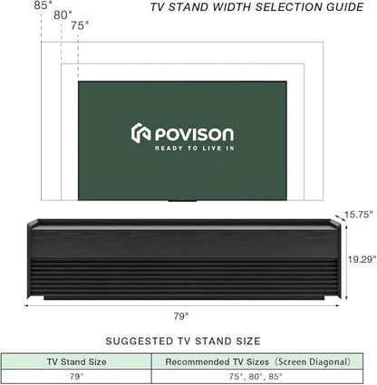 POVISON Fully-Assembled Mid Century Modern TV Stand, 78.74" Wood Media Console with Adjustable LED Light, Entertainment Center with Storage for Living Room