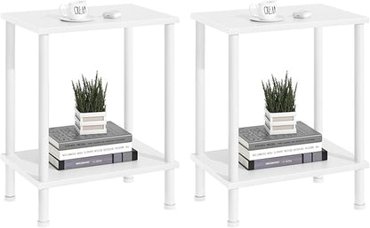 End Table,Small Side Table,2-Tier Nightstand with Storage Shelf,Sofa Bedside Table for Small Spaces in Living Room,Bedroom, Office,Stable Frame,Easy Assembly,White