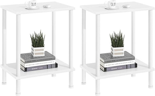 End Table,Small Side Table,2-Tier Nightstand with Storage Shelf,Sofa Bedside Table for Small Spaces in Living Room,Bedroom, Office,Stable Frame,Easy Assembly,White