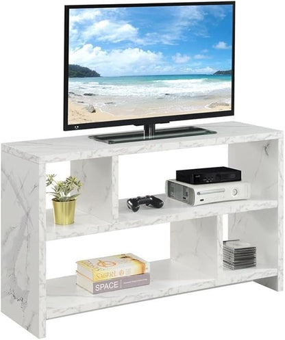 Convenience Concepts Northfield TV Stand Console with Shelves, White Faux Marble