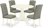 East West Furniture DLEL5-WHI-07 5 Piece Dining Room Table Set Includes a Round Dining Table with Dropleaf and 4 Gray Linen Fabric Upholstered Parson Chairs, 42x42 Inch, Linen White