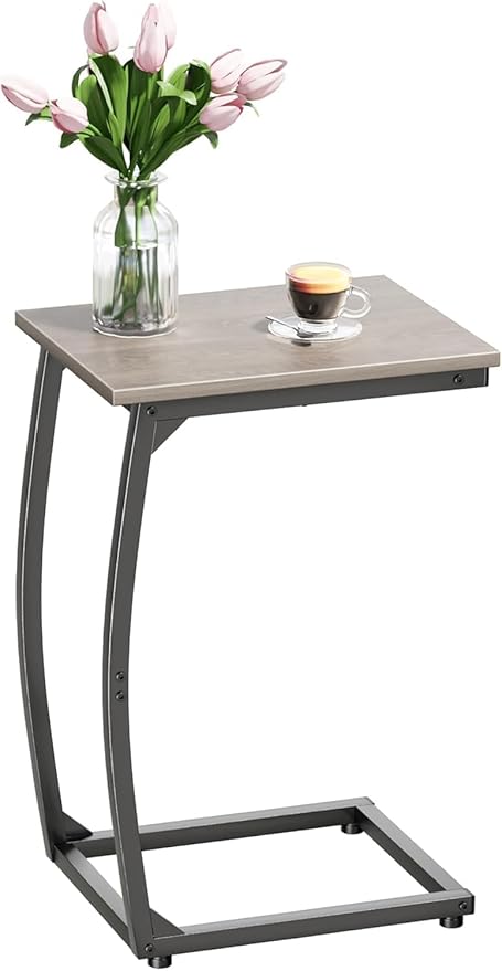 C-Shaped End-Table - Side Table for Couch,Curved Support Legs, Slide Under Couch Table for Sofa, TV Tray Table for Living Room Bedroom (Grey)