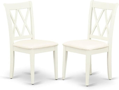 East West Furniture SHCL3-WHI-C 3 Piece Dining Room Furniture Set Contains a Round Kitchen Table with Pedestal and 2 Linen Fabric Upholstered Dining Chairs, 42x42 Inch, Linen White