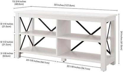 Henn&Hart Rectangular TV Stand for TV's up to 55" in White, TV Stands for the Living Room