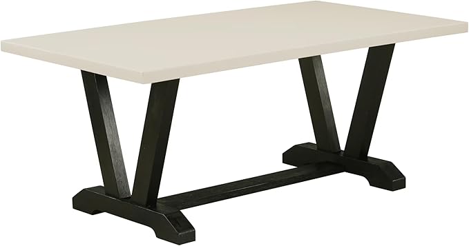 East West Furniture V627FL624-7 7 Piece Modern Dining Table Set Consist of a Rectangle Wooden Table with V-Legs and 6 Black Linen Fabric Parson Dining Chairs, 40x72 Inch, Multi-Color