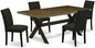 East West Furniture X677AB624-5 5 Piece Dining Set Includes a Rectangle Dining Room Table with X-Legs and 4 Black Color Linen Fabric Upholstered Parson Chairs, 40x72 Inch, Multi-Color