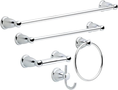 Franklin Brass Kinla 5-Piece Bathroom Set Polished Chrome 18" and 24" Towel Bar Racks,Toilet Paper Holder, Ring, Hook KIN5PC-PC