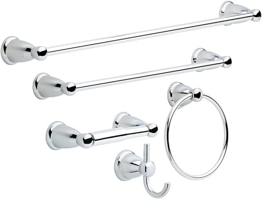 Franklin Brass Kinla 5-Piece Bathroom Set Polished Chrome 18" and 24" Towel Bar Racks,Toilet Paper Holder, Ring, Hook KIN5PC-PC