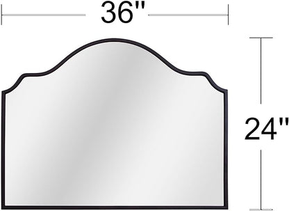 Chende Black Arched Mirror, 36'' x 24'' Decorative Wall Mirror with Wooden Frame, Modern Scalloped Mirror for Entryway, Living Room, Fireplace