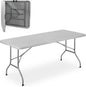 Athena Collection 6 ft Square Folding Dining Table, Large Plastic Foldable Table Portable with Carry Handle, Heavy Duty Fold-in-Half Utility for Indoor Outdoor Party Camping Picnic, Grey