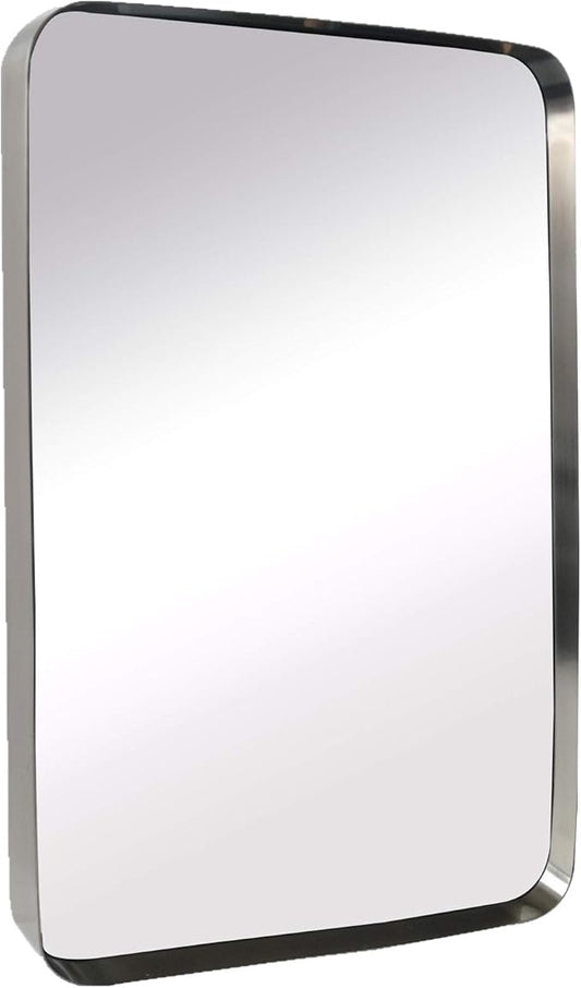 TEHOME 20x30 Brushed Nickel Bathroom Mirror Rounded Rectangle Brushed Silver Vanity Mirror in Stainless Steel