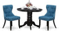 East West Furniture SHSI3-BLK-21 3 Piece Kitchen Table Set for Small Spaces Contains a Round Dining Table with Pedestal and 2 Blue Linen Fabric Parson Chairs, 42x42 Inch, Black