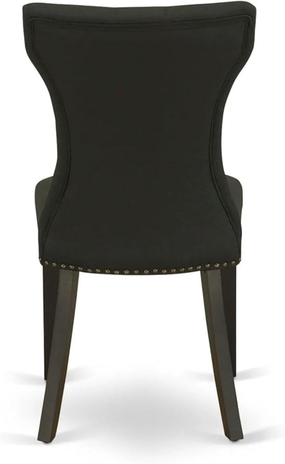 East West Furniture ANGA3-ABK-24 3 Piece Dinette Set for Small Spaces Contains a Round Kitchen Table with Pedestal and 2 Black Linen Fabric Parson Dining Chairs, 36x36 Inch, Wirebrushed Black