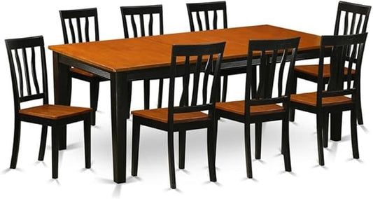 East West Furniture QUAN9-BCH-W 9 Piece Kitchen Table & Chairs Set Includes a Rectangle Dining Room Table with Butterfly Leaf and 8 Solid Wood Seat Chairs, 40x78 Inch, Black & Cherry