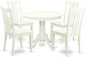 East West Furniture ANLG5-LWH-W 5 Piece Dining Table Set for 4 Includes a Round Kitchen Table with Pedestal and 4 Kitchen Dining Chairs, 36x36 Inch, Linen White